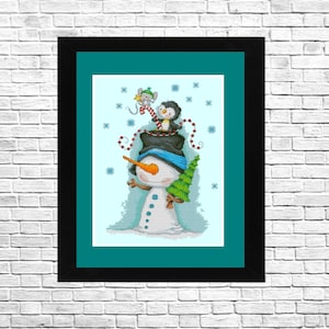 Snowman Cross Stitch Pattern, Counted cross stitch, PDF Instant Download, Christmas Cross Stitch, Merry Christmas, Holiday Cross Stitch.