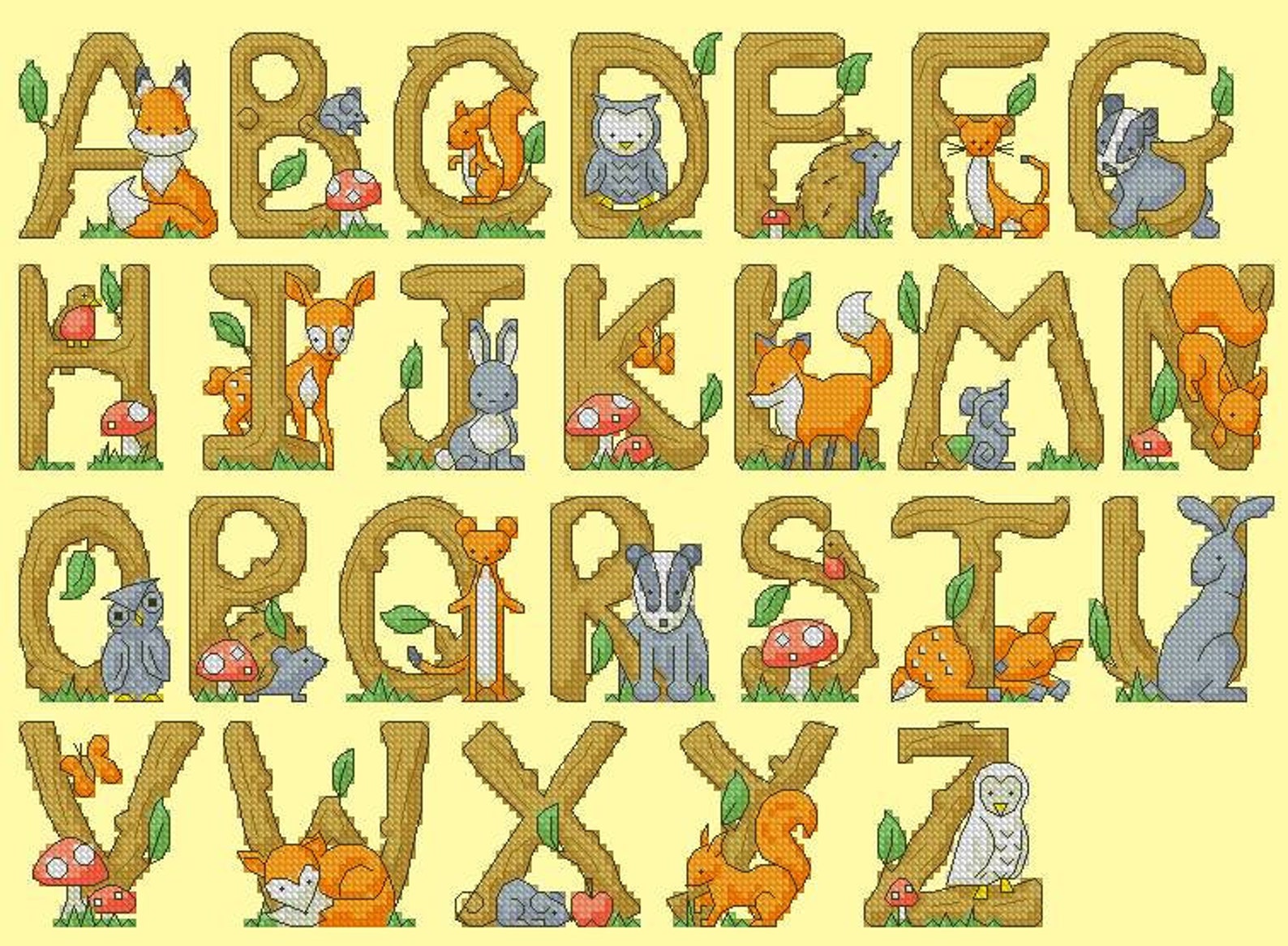 Alphabet Cross Stitch Pattern Forest animal monogram Etsy