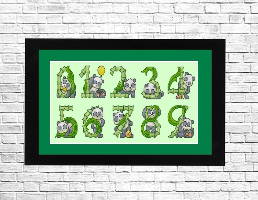 Panda Numbers Pattern Cross Stitch 0-9 Numbers Set Panda Number