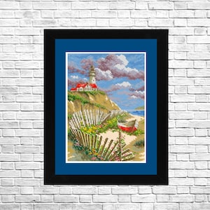 Cliffside Beacon pattern, Cross Stitch Pattern, Summer Landscape Pattern, Modern Hand Embroidery, Needlepoint Chart, Counted cross stitch.