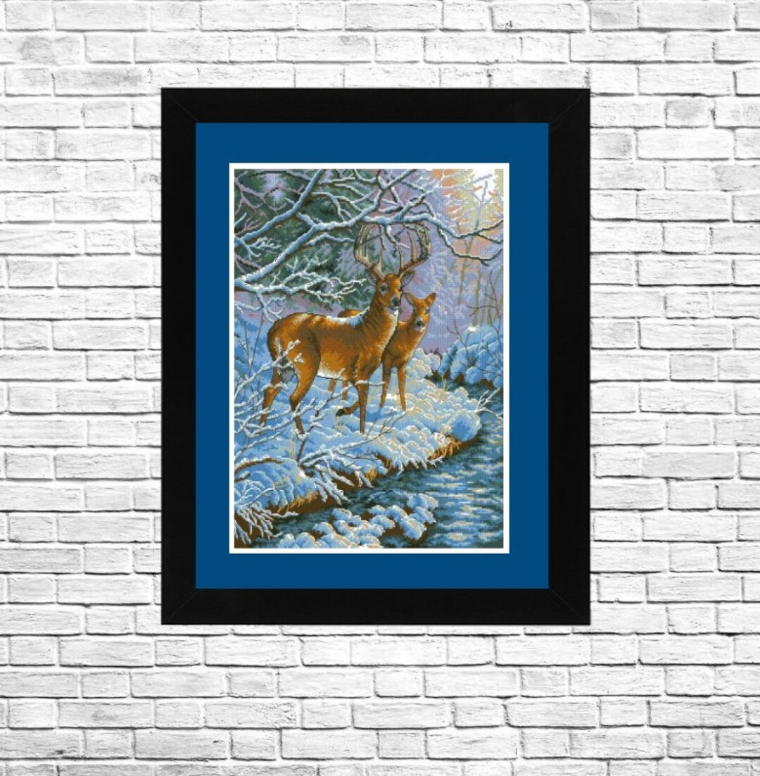 Diamant Peinture Kit Diy 5D Point De Croix Neige Forêt Cerf Mosaïque