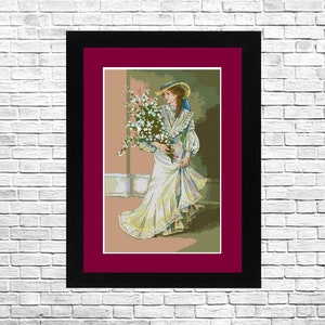 Portrait of Elegance, Cross Stitch Pattern, Summer Landscape, Pattern Hand Embroidery, Needlepoint Chart, Counted cross stitch, Girl pattern