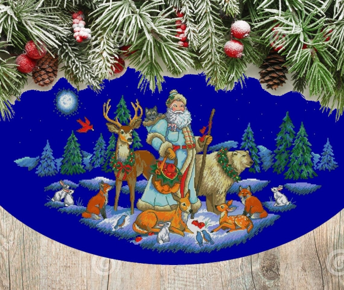 Woodland Santa Tree Skirt Christmas Tree Skirt Holiday Etsy UK