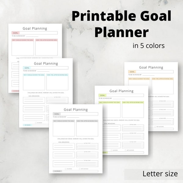 Printable goal planner - Goal breakdown - Goal overview - Instant download - Digital planner insert - US Letter pdf - Get it now!!!