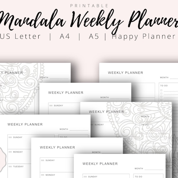 Weekly planner printable, Mandala, Weekly To do list, 52 Planner bundle, Undated planner | PDF | A4, A5, US Letter, Happy Planner