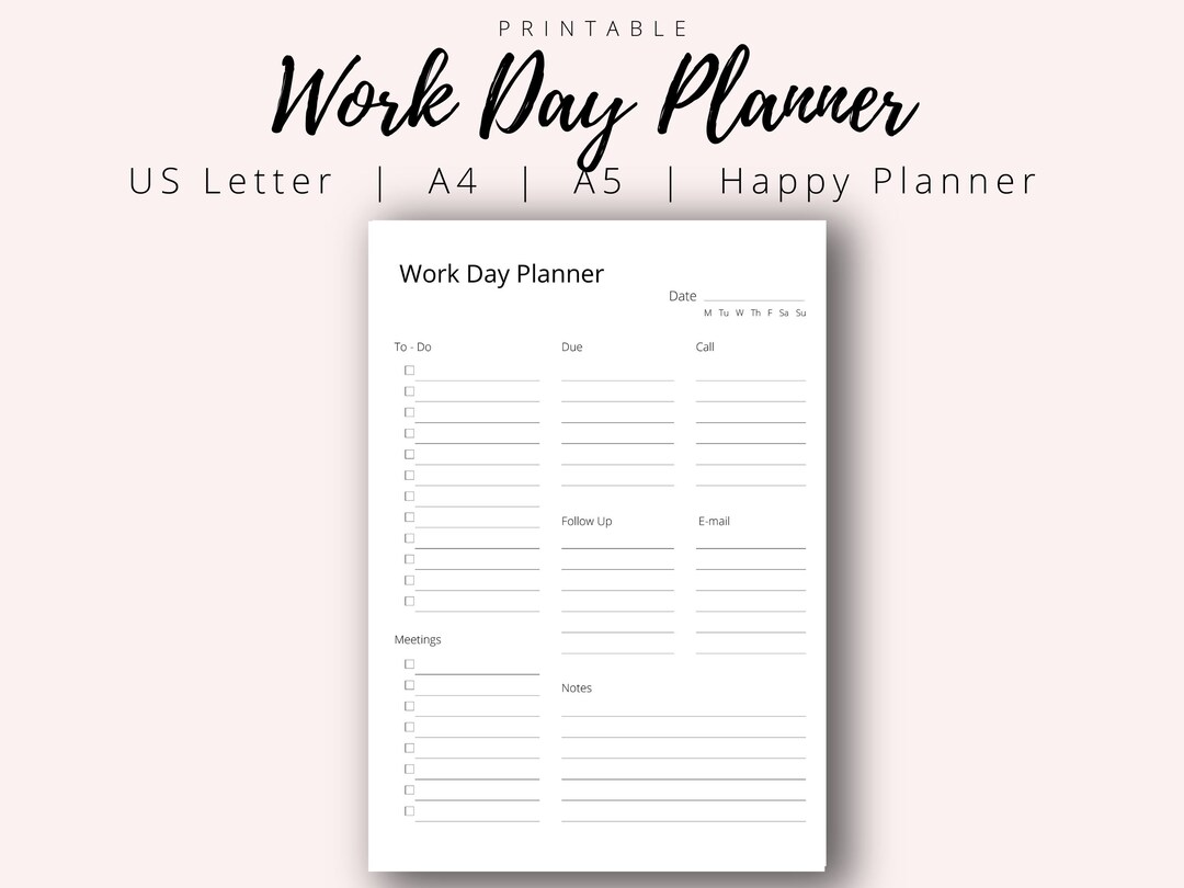 Work Day Planner Working Organizer Daily Organizer to Do List Instant ...