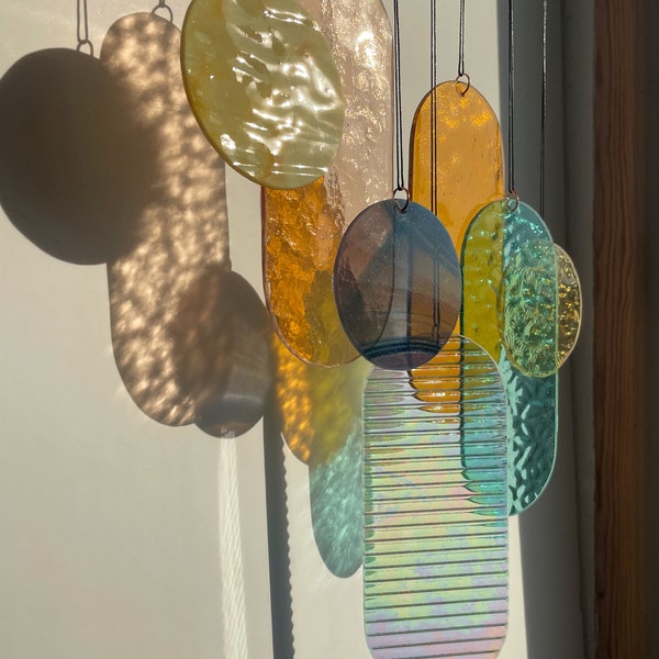 Tenture murale de style Art déco, jeu de lumière suncatcher Modern Glass Art avec du verre géométrique