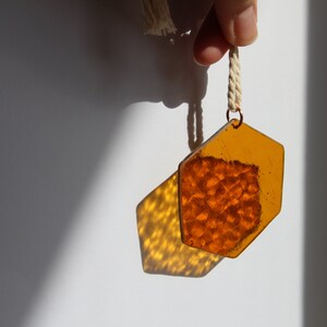 Honeycomb suncatcher. Balcony decoration, spring window decoration, garden decoration, honeycomb suncatcher, glass window decoration for hanging, glass wall decoration Orange