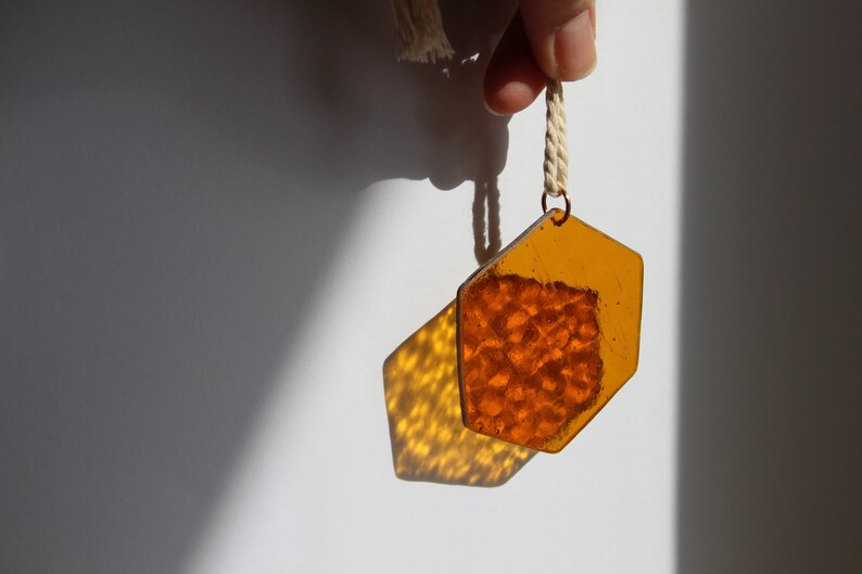 Honeycomb suncatcher. Balcony decoration, spring window decoration, garden decoration, honeycomb suncatcher, glass window decoration for hanging, glass wall decoration Orange