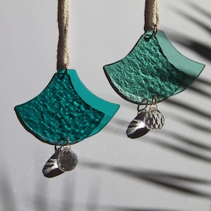 Japan wave pattern stain glass art suncatcher, window, boho outside, outdoor, wall garden decoration, unique gift sister, beach wind chime