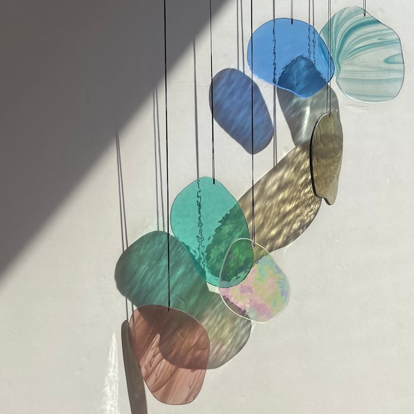 Organic Shaped Wall Art in Pastel Colours, Glass Mobile Suncatcher