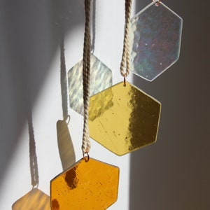 Honeycomb suncatcher. Balcony decoration, spring window decoration, garden decoration, honeycomb suncatcher, glass window decoration for hanging, glass wall decoration image 4