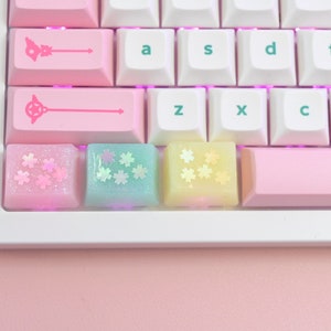 Kawaii Cute Pink Pastel Yellow Sakura Artisan Keycaps For Mechanical Keyboards (CTRL, Alt or Win Keycap Size) One Keycap Only
