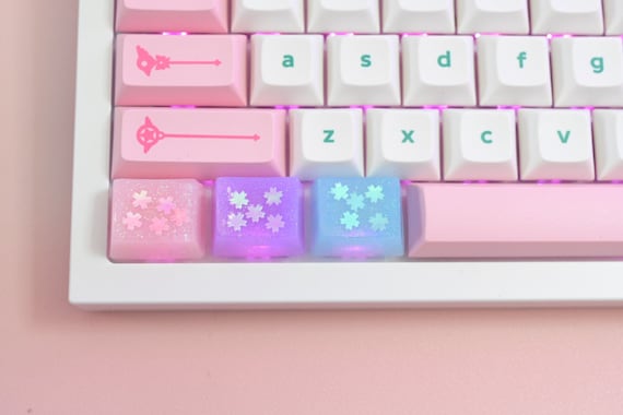 Kawaii Cute Pink Pastel Blue Sakura Artisan Keycaps for