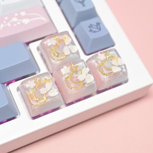 Kawaii Cute Pink/Blue Pastel Celestial Sakura Artisan Keycap For Mechanical Keyboards (One Keycap ONLY) SA Profile