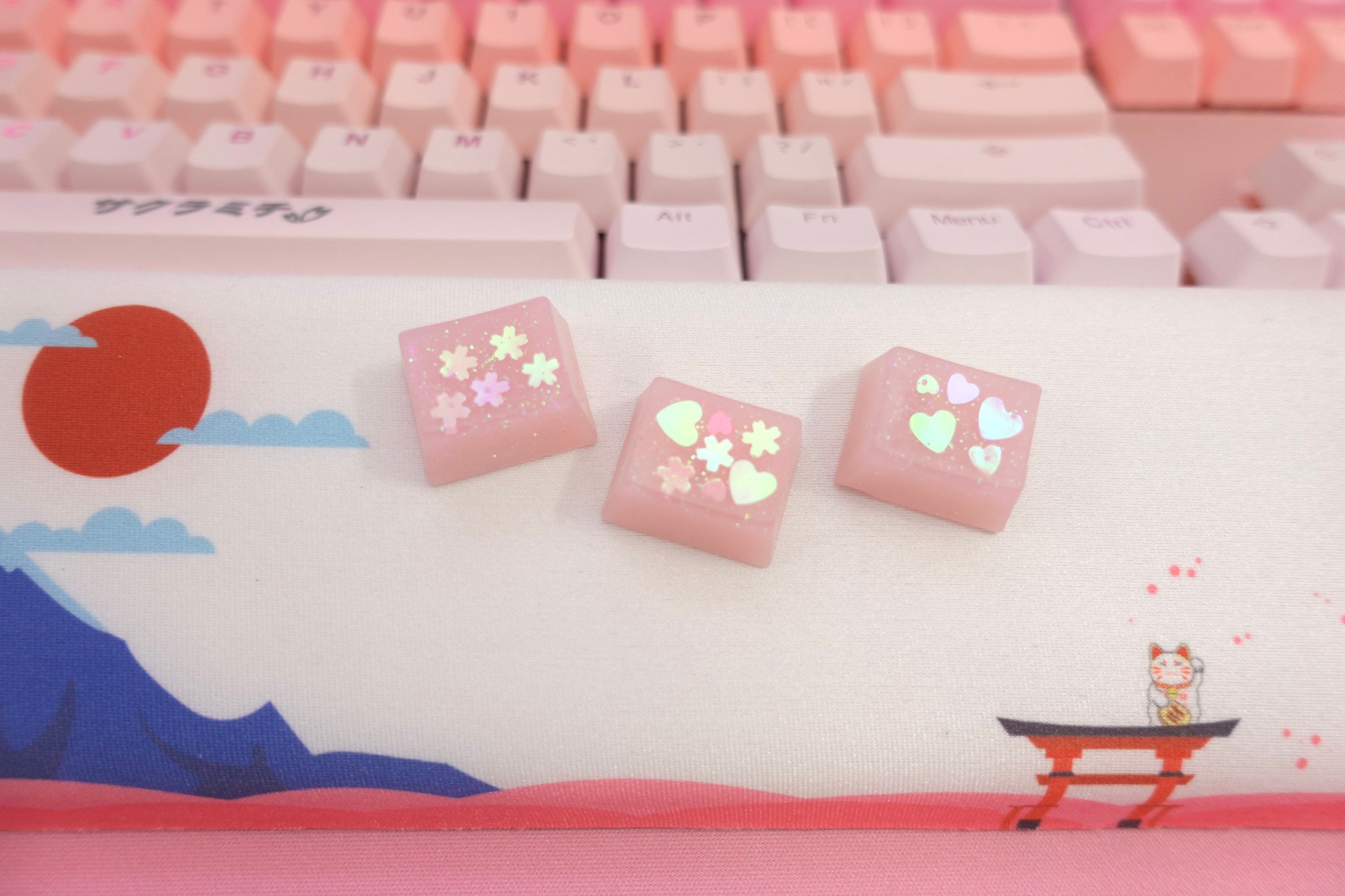 ♡彡 Kawaii Cute Pink Pastel Pink Hearts Artisan Keycaps for