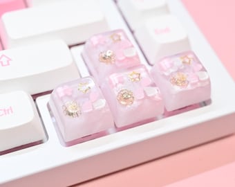 Sakura Starlight Artisan Keycap – Cute Pastel Cherry Blossom Star Keycap for Mechanical Keyboards | Sakura Desk Setup