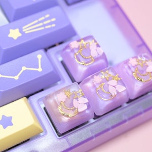 Kawaii Cute Pink/Purple Pastel Celestial Sakura Artisan Keycap For Mechanical Keyboards (One Keycap ONLY) SA Profile