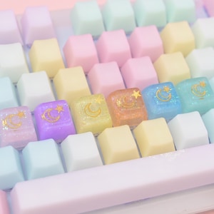 Kawaii Cute Pastel Rainbow Celestial Artisan Keycap For Mechanical Keyboards