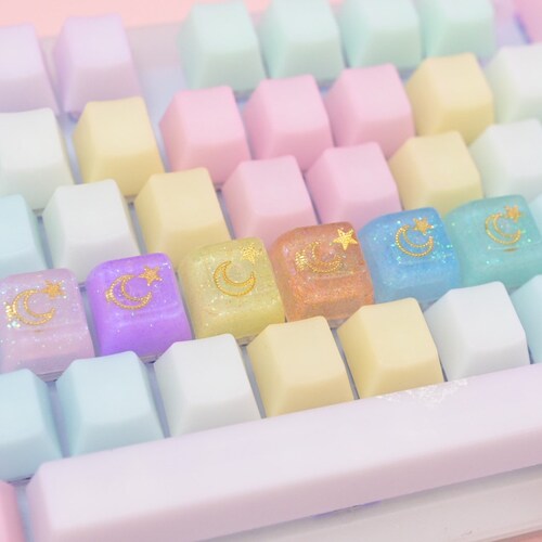 Kawaii Cute Pink/mint Pastel Celestial Sakura Artisan Keycap Etsy