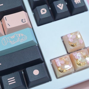 Kawaii Cute Orange/Yellow Pastel Celestial Sakura Artisan Keycap For Mechanical Keyboards (Set of 4) SA Profile