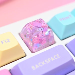 Kawaii Cute Clear Happy Glitter Artisan Keycap For Mechanical Keyboards (One Keycap ONLY) SA Profile