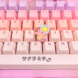 Kawaii Cute Pink Pastel Round Star Wand Cookie Artisan Keycap For Mechanical Keyboards