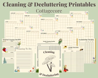 Cottagecore Cleaning Printables, 2023 Home Management Planner, Decluttering Planner, Chore Chart, Cleaning Calendar, Decluttering List
