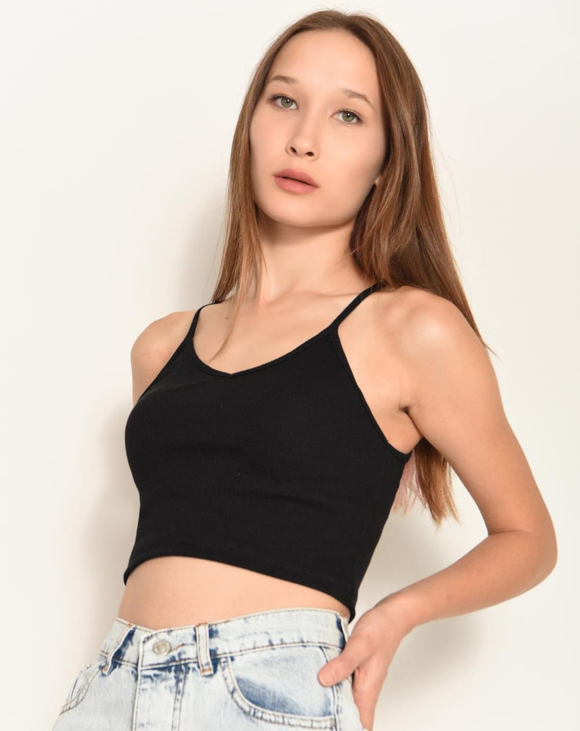 black thin strap top