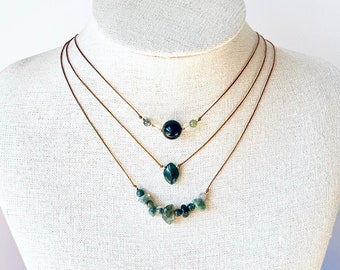 New Beginnings, Moss Agate Necklaces Set, Layered Necklace Set, Set of 3 Necklaces