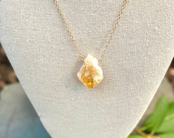 Raw Citrine Necklace, Citrine Necklace, Raw Crystal Necklace, Citrine Jewelry