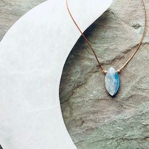 Labradorite cord necklace, flashy Labradorite, Minimalist gemstone, floating stone, Labradorite drop, Intention crystal, Labradorite jewelry image 1