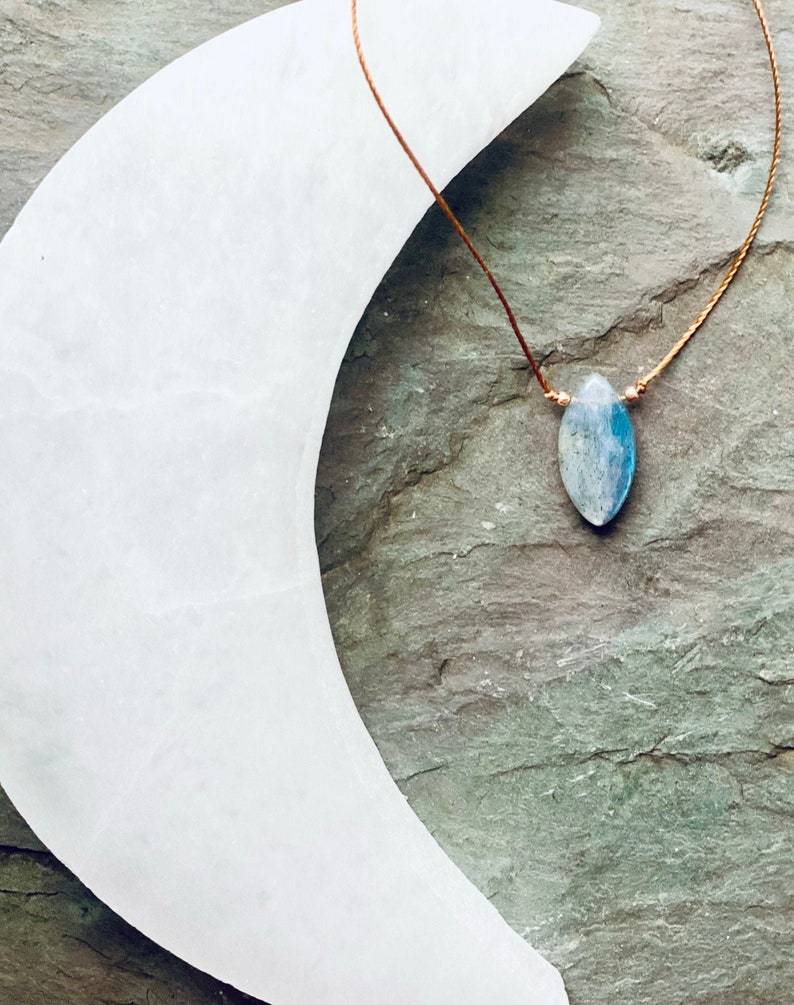 Labradorite cord necklace, flashy Labradorite, Minimalist gemstone, floating stone, Labradorite drop, Intention crystal, Labradorite jewelry image 1
