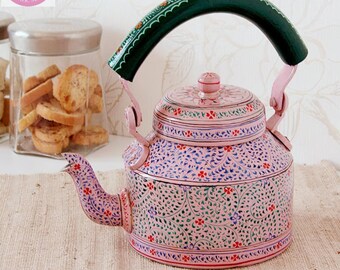 Exquisite Christmas Morning Tea Kettle | Indian Art Hand Painted Tea Pot | Chai Lover Teapots | Tea Party Favors | Tea Brewer | Couple Gifts