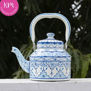 Vector Illustration Of Tea Kettle Chai On Blue Sticker