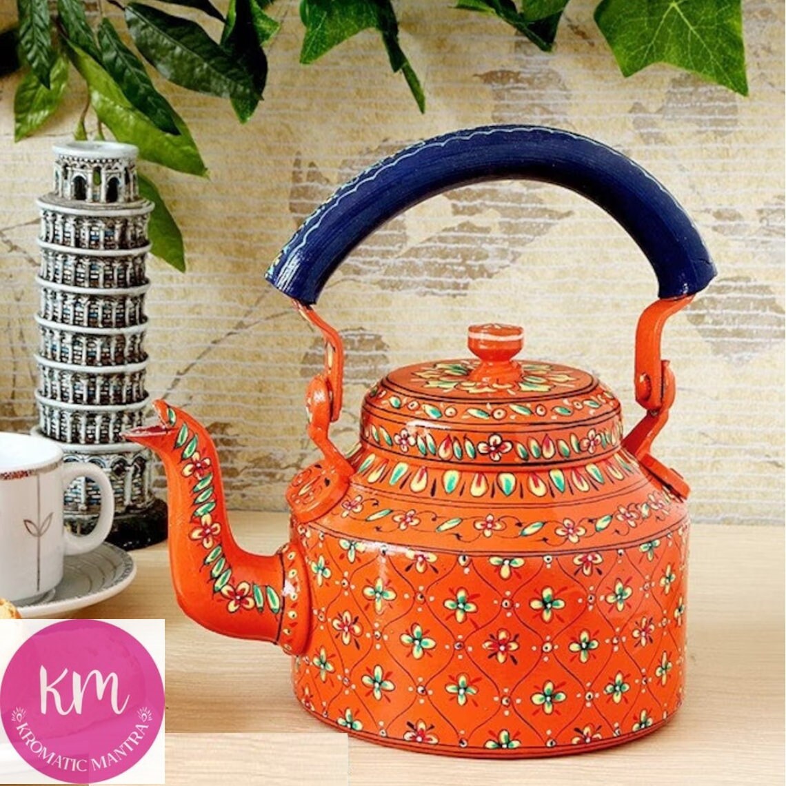 Hand Painted Floral Tea Kettle Indian Mughal Art Tea Pot Chai Lover Teapot Tea Party Favor Tea Brewer Table Decor Couple