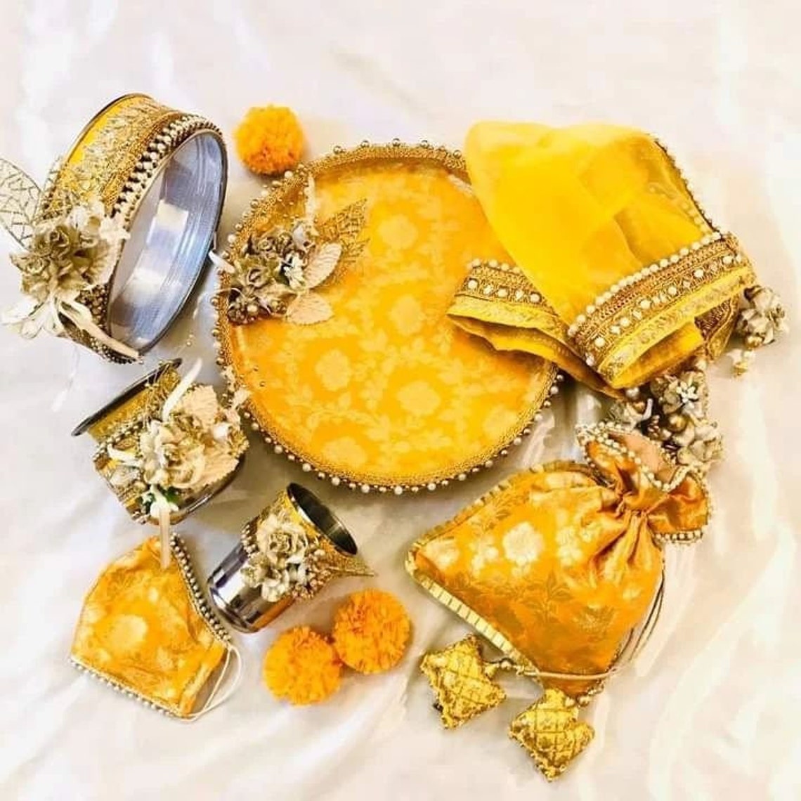 BRACOP Karwachauth Thali Set 5 Piece Indian Pooja Thali