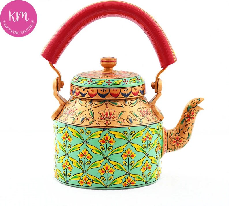 Hand Painted Indian Traditional Tea Kettle Handmade Colourful Tea Pot Chai  Kettle Gift for Tea Lovers Christmas Gifts Home Decor 