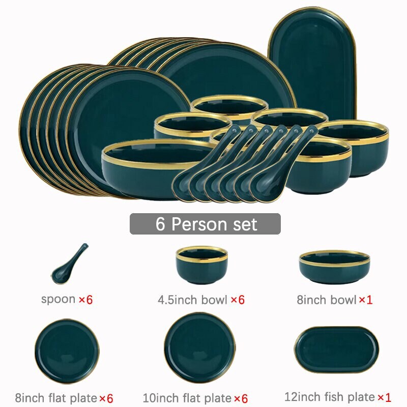 Full Set Ceramic Green Color Dinnerware Set Ceramic Dining Etsy
