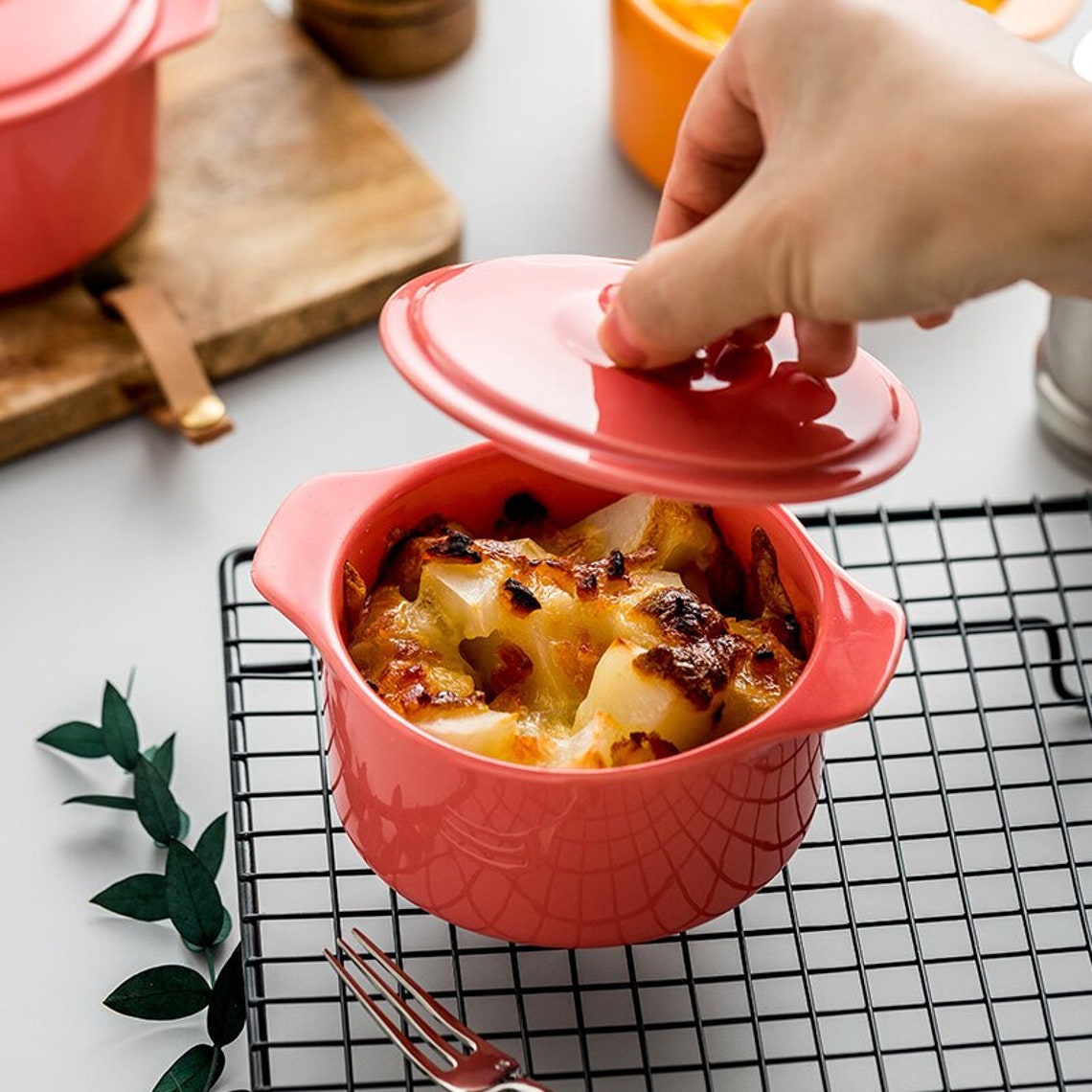 Keramik Backschalen mit Deckel Mikrowelle Safe Bowl Suppe