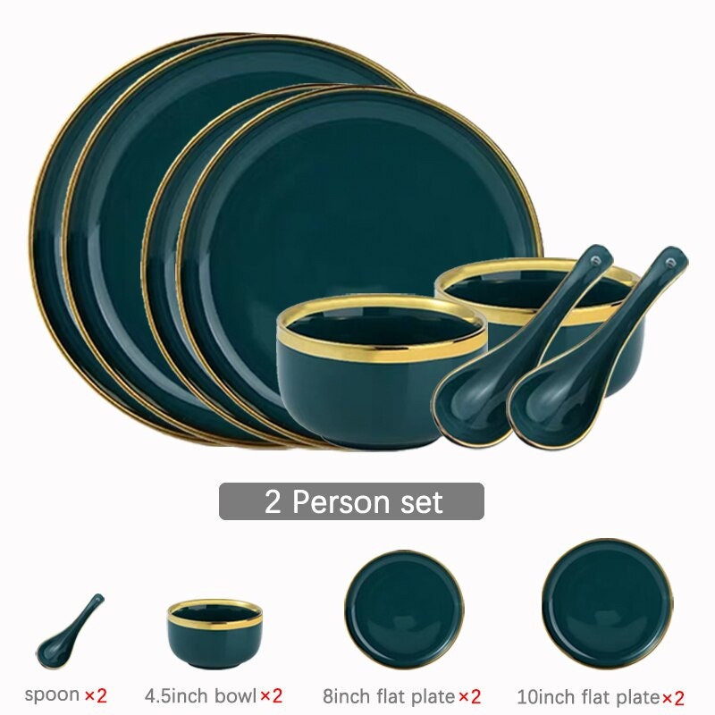 Full Set Ceramic Green Color Dinnerware Set Ceramic Dining Etsy