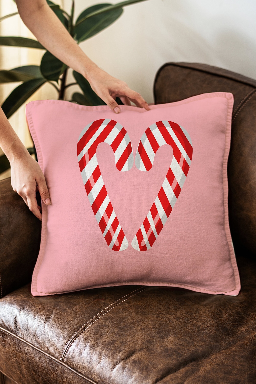Cushion Candy Cane Heart Christmas Decor Decoration Etsy
