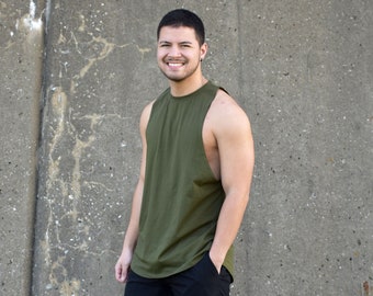 Men's Sleeveless Drop Arm Tank Top. Soft. Comfortable. 100% Cotton. Choose You Size and Color