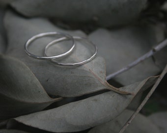 1 Solid Silver Stacking Ring Band | Thin 925 Sterling Silver | Skinny Ring Stackers | Simple Hammered/Smooth