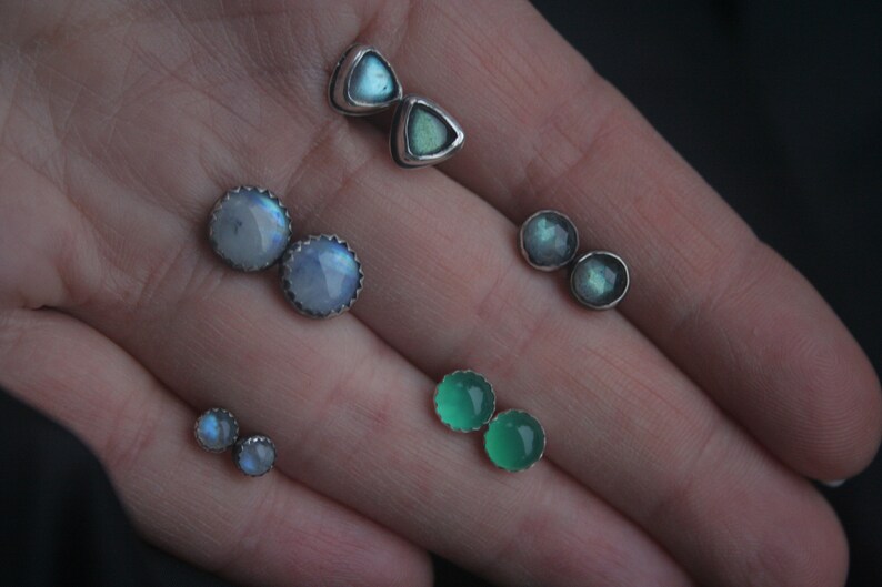 Green Onyx Earrings Studs 6mm Natural Gemstones Handmade Sterling Silver Pair of Earring Studs