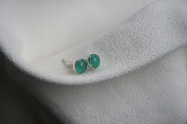 Green Onyx Earrings Studs 6mm Natural Gemstones Handmade Sterling Silver Pair of Earring Studs