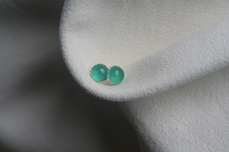 Green Onyx Earrings Studs 6mm Natural Gemstones Handmade Sterling Silver Pair of Earring Studs