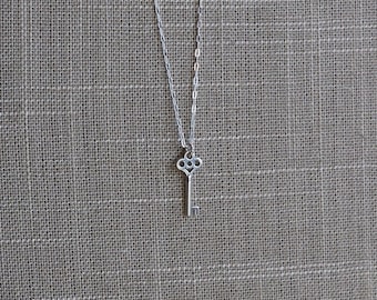 Skeleton Key Necklace | Old Fashioned Miniature Key Pendant Solid Sterling Silver