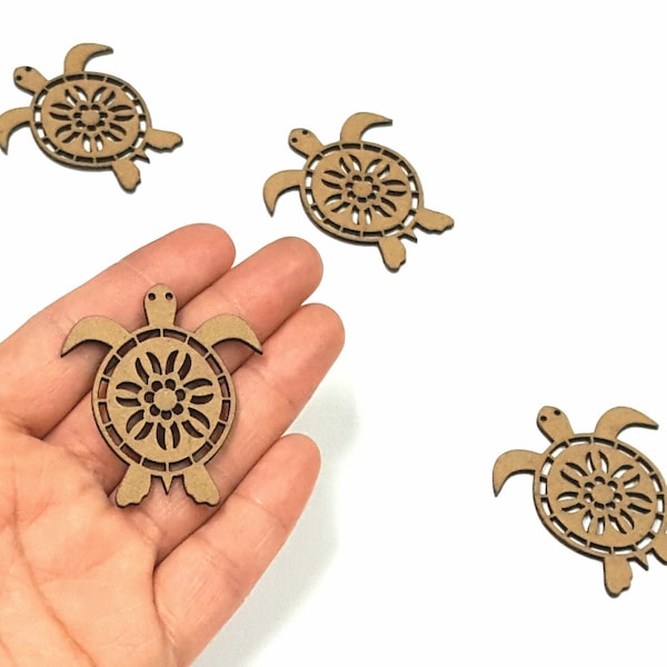 laser cut sea turtle chipboard die cuts, dimensional turtle cutouts sea turtle cardboard cuts, Mixed media turtle embellishments, set of  4