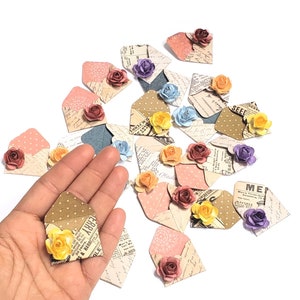 Handmade mini rose envelopes, vintage style envelopes, tiny envelopes, small envelopes, floral envelope embellishments, decorative envelopes